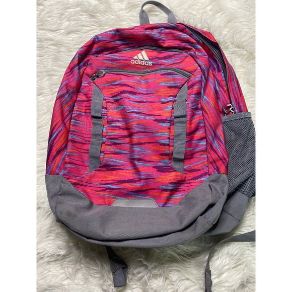 Adidas Load Spring Stipes Backpack School Bag Gray Pink Orange Blue - Picture 2 of 13